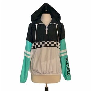 Rue21 Windbreaker Hoodie Black & White Size L